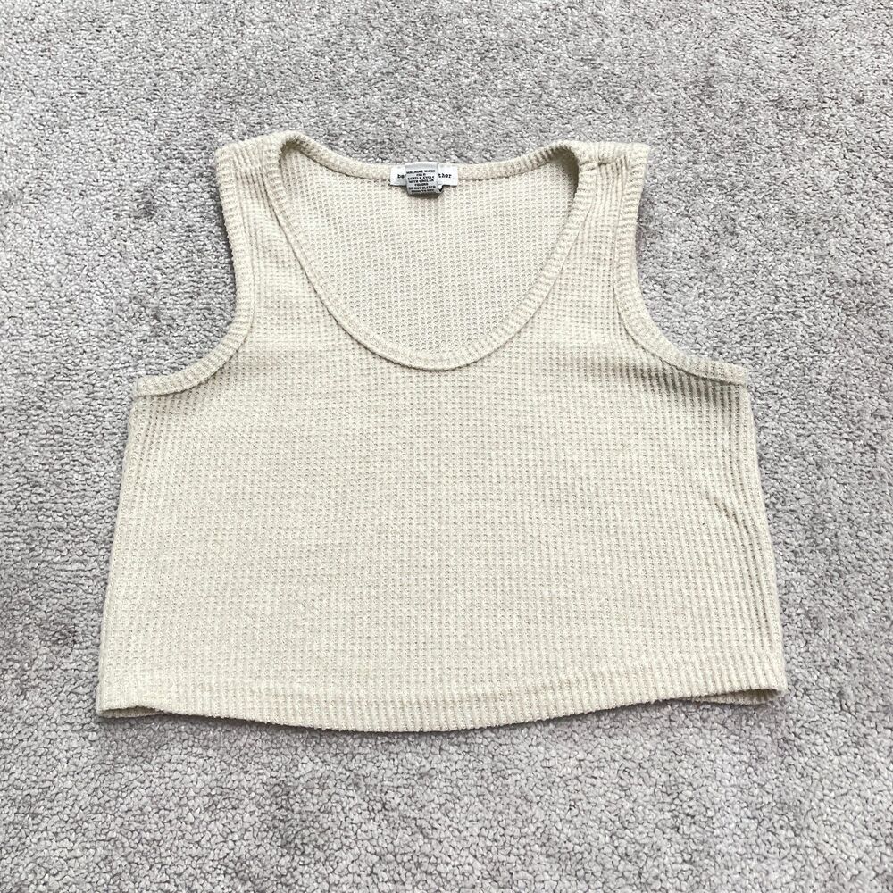 Better Together Waffle Knit Cropped Tank Top Womens XS Beige Scoop Neck Casual